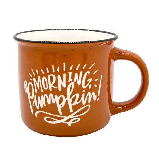 Morning Pumpkin Mug Halloween Decoration Orange and White - 9.5cm by Hamilton McBride