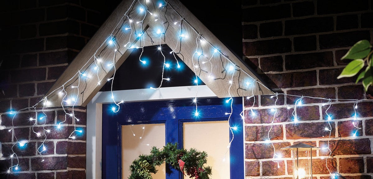 Christmas String Icicle Lights Multifunction Blue & White Outdoor 300 LED - 7m by Astralis