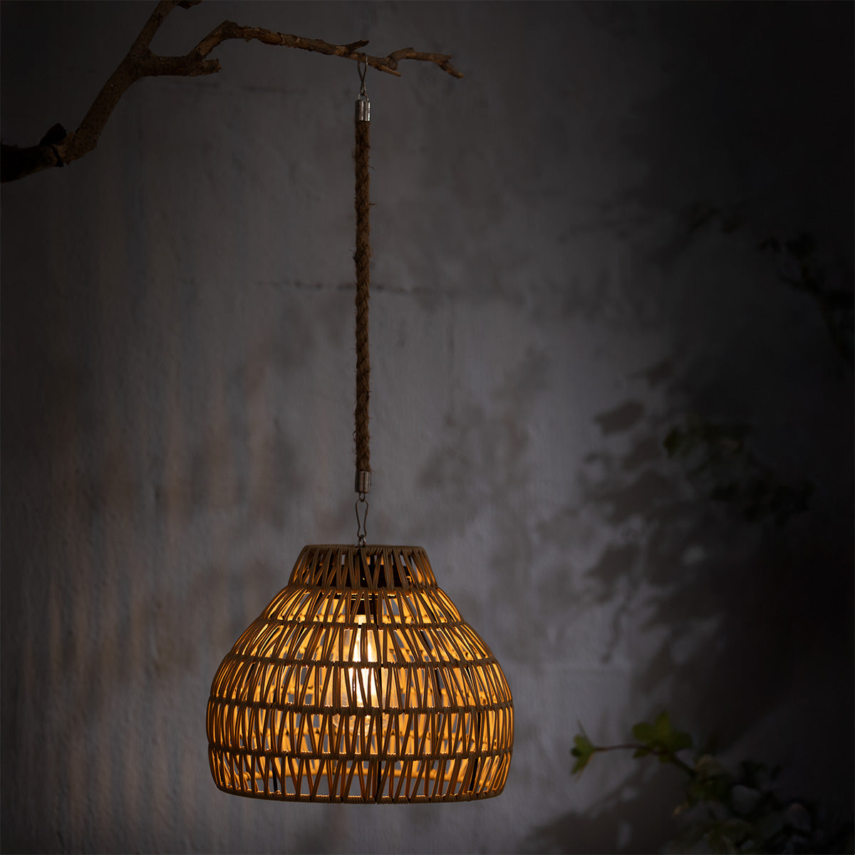Rattan Pendant Solar Garden Lantern 2 Warm White LED - 26cm by Bright Garden
