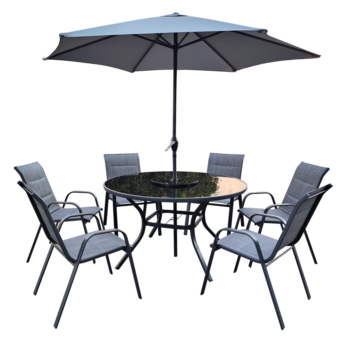 Montagu Garden Dining Set Round Table 135cm Turntable by Croft - 6 Seats