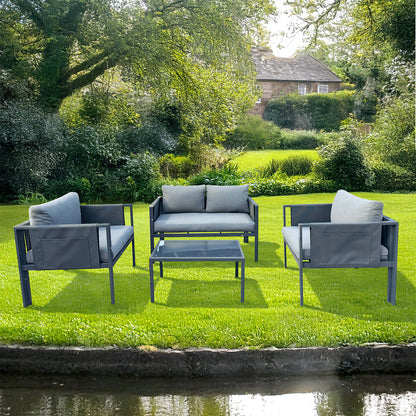 Contemporary Garden Sofa Set Steel Light Grey Cushions by Croft - 4 Seat