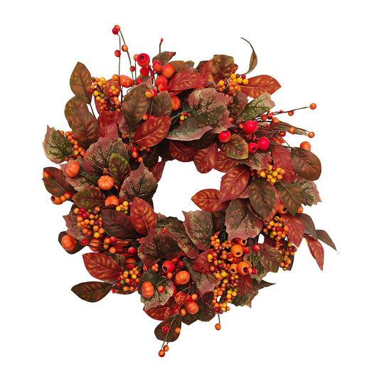 Leaves And Berries Wreath Halloween Decoration Green & Red - 50cm by Hamilton McBride