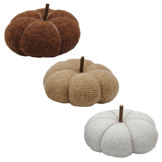 Pumpkin Halloween Decoration Brown Beige or White Knit Pattern - 17cm by Hamilton McBride