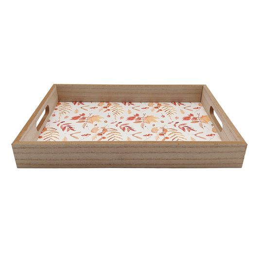 Autumn Tray Halloween Decoration Beige with Leaf Pattern - 35cm by Hamilton McBride
