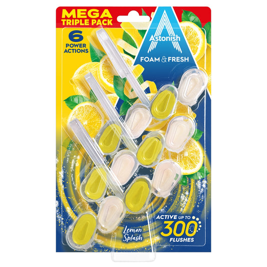 Astonish Foam and Fresh Toilet Rim Blocks Lemon Splash - 3 Pack