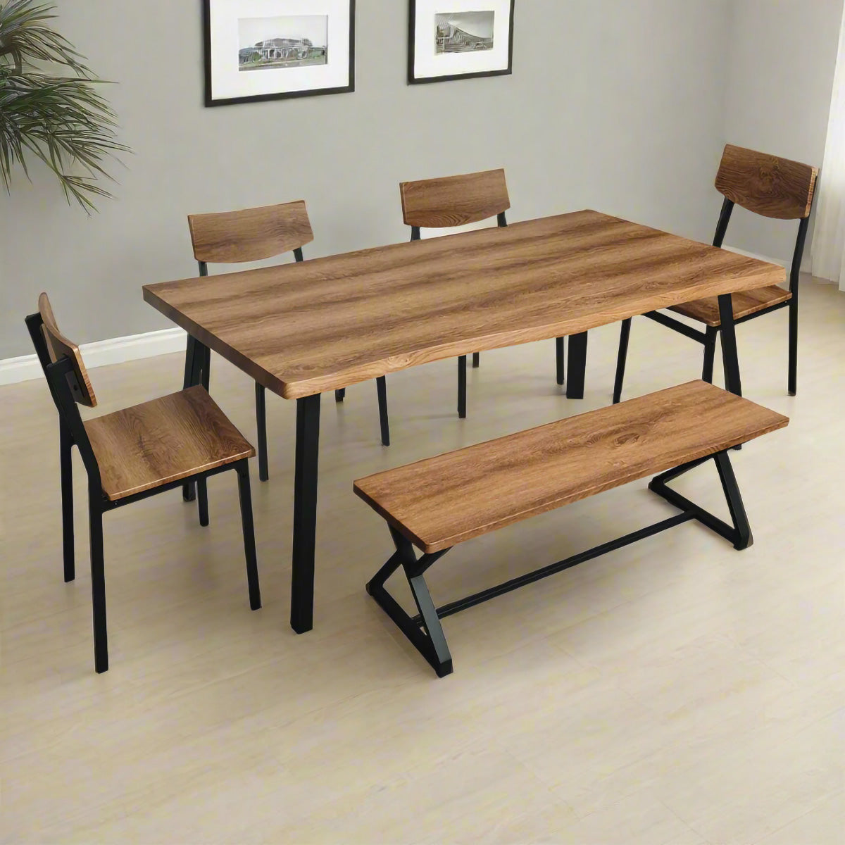 Brooklyn Curved Table Dining Set - 4 Chairs 1 Bench