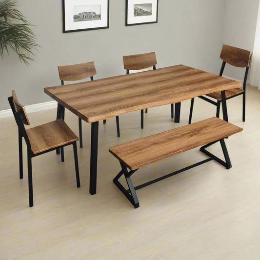 Brooklyn Curved Table Dining Set - 4 Chairs 1 Bench