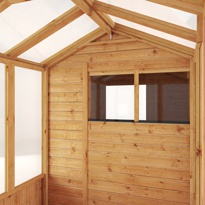 Mercia Woodsman 14' 2" x 6' 3" Apex Combi Greenhouse Shed - Premium Dip Treated Shiplap- Styrene Windows