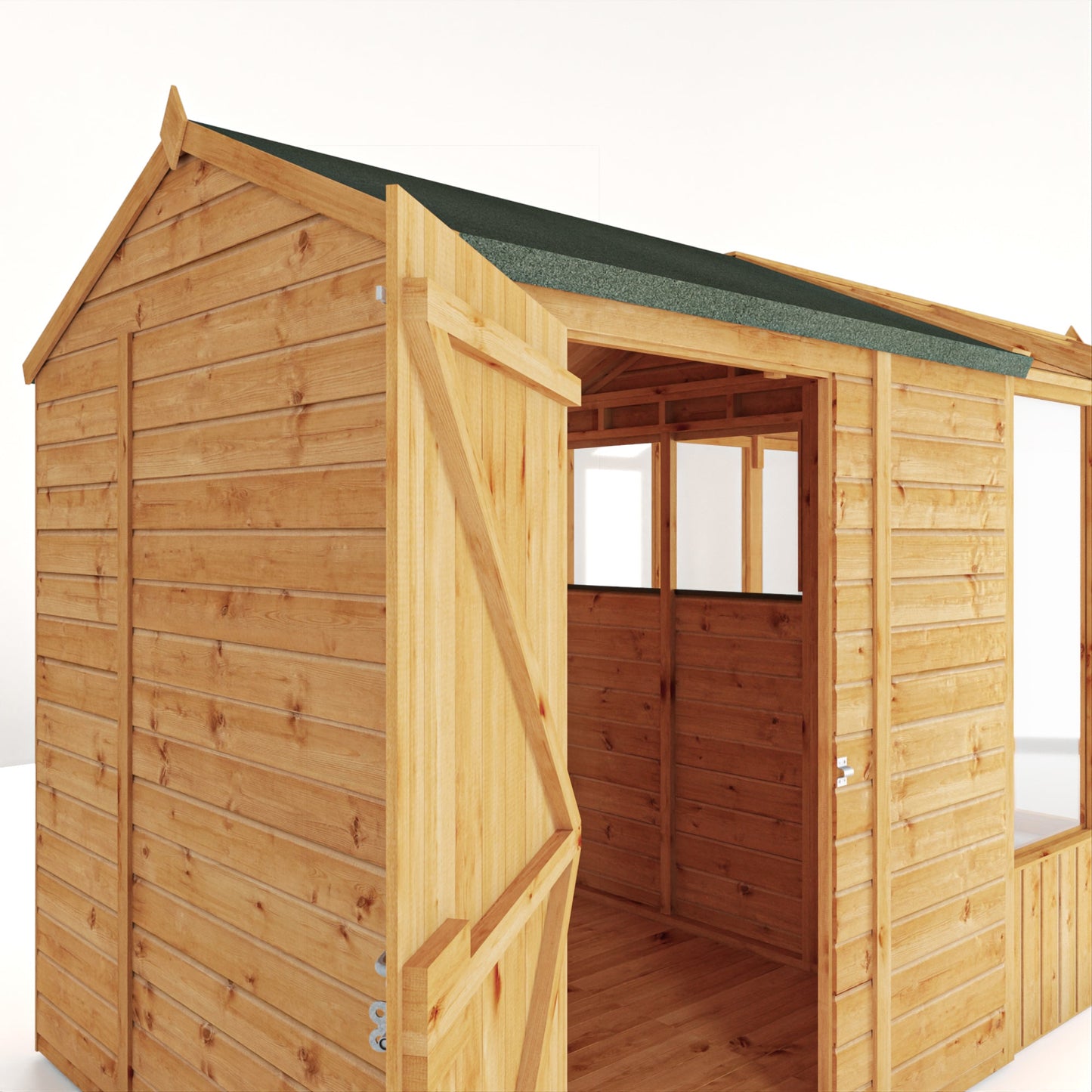 Mercia Woodsman 14' 2" x 6' 3" Apex Combi Greenhouse Shed - Premium Dip Treated Shiplap- Styrene Windows