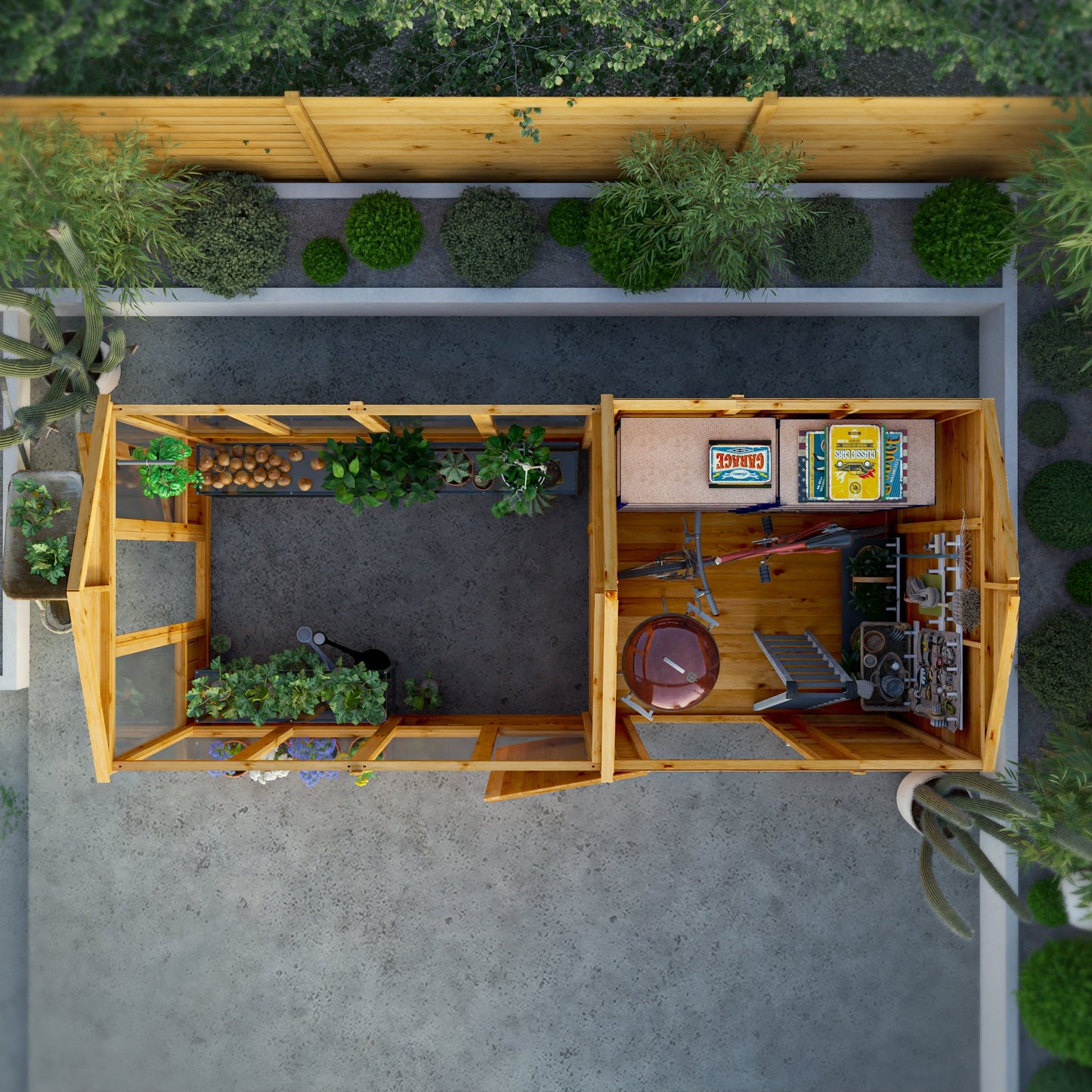 Mercia Woodsman 14' 2" x 6' 3" Apex Combi Greenhouse Shed - Premium Dip Treated Shiplap- Styrene Windows