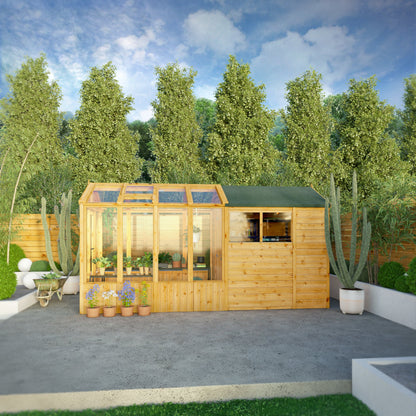 Mercia Woodsman 14' 2" x 6' 3" Apex Combi Greenhouse Shed - Premium Dip Treated Shiplap- Styrene Windows