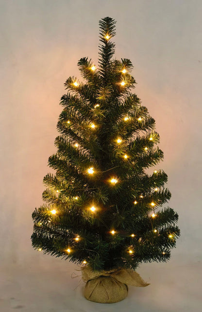 3ft Burlap Base Christmas Tree Artificial - Dark Green with LED Lights Warm White 100 Tips  by Merry & Bright