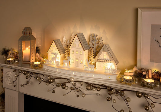 Christmas White Wood 3 House Tree Warm White LED by Astralis