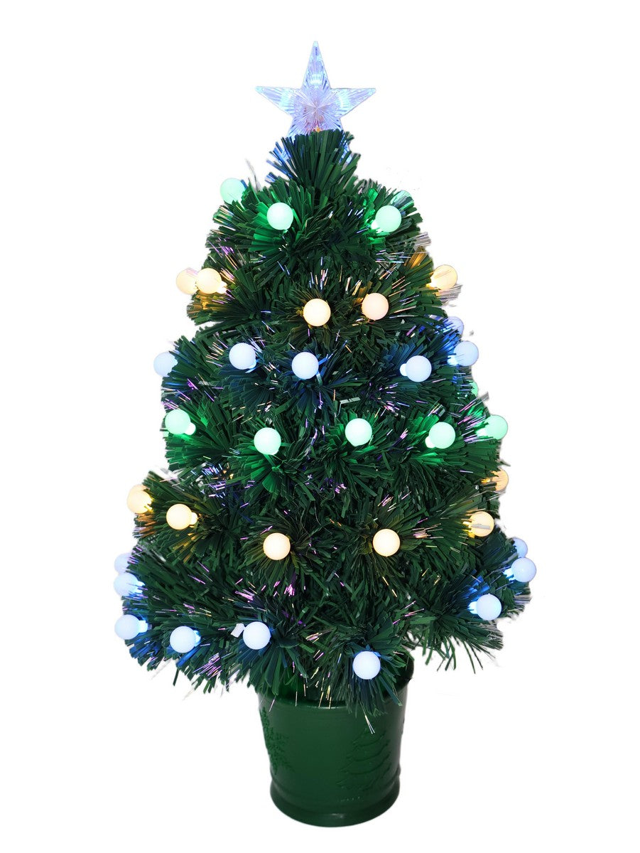 2ft Fibre Optic Christmas Tree Artificial - Dark Green with LED Lights Multicoloured 65 Tips  by Merry & Bright