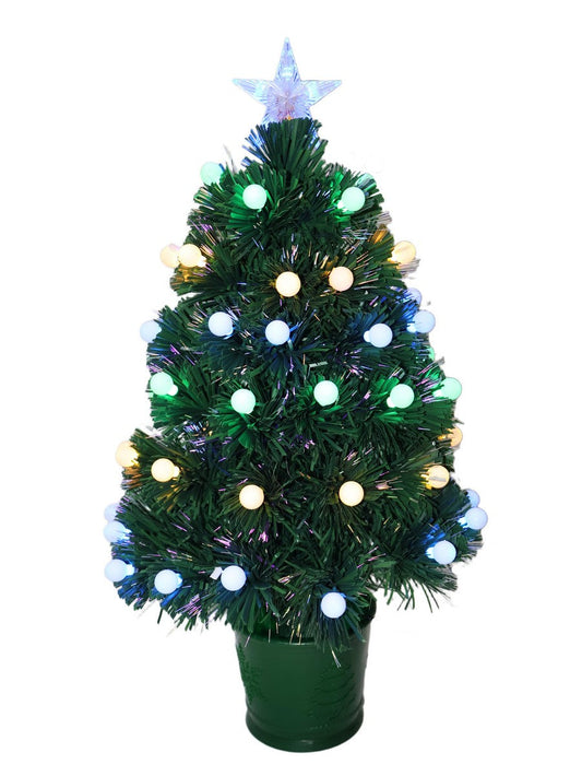 2ft Fibre Optic Christmas Tree Artificial - Dark Green with LED Lights Multicoloured 65 Tips  by Merry & Bright