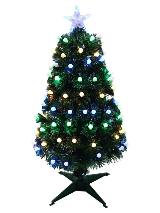 3ft Fibre Optic Christmas Tree Artificial - Dark Green with LED Lights Multicoloured 90 Tips  by Merry & Bright