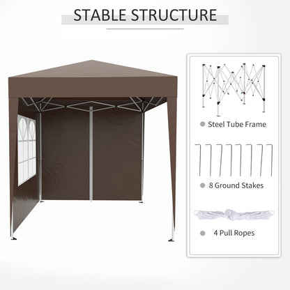 2m x 2m Garden Pop Up Gazebo Marquee Party Tent Wedding Awning Canopy New With free Carrying Case Coffee + Removable 2 Walls 2 Windows
