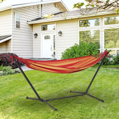 Outsunny 277 X 121cm Hammock With Metal Stand Portable Carrying Bag 120Kg Red Stripe