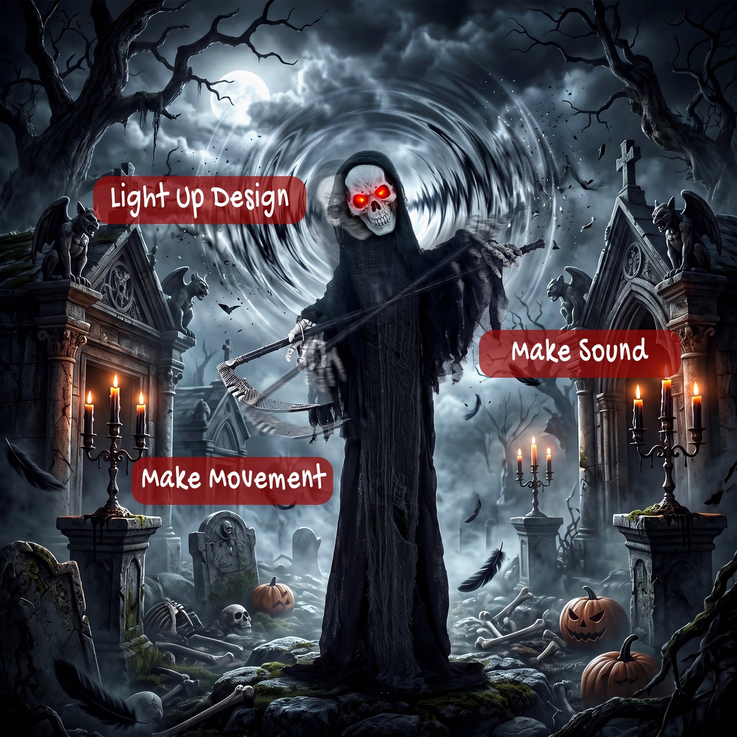 Animated Grim Reaper Halloween Decoration - 183cm