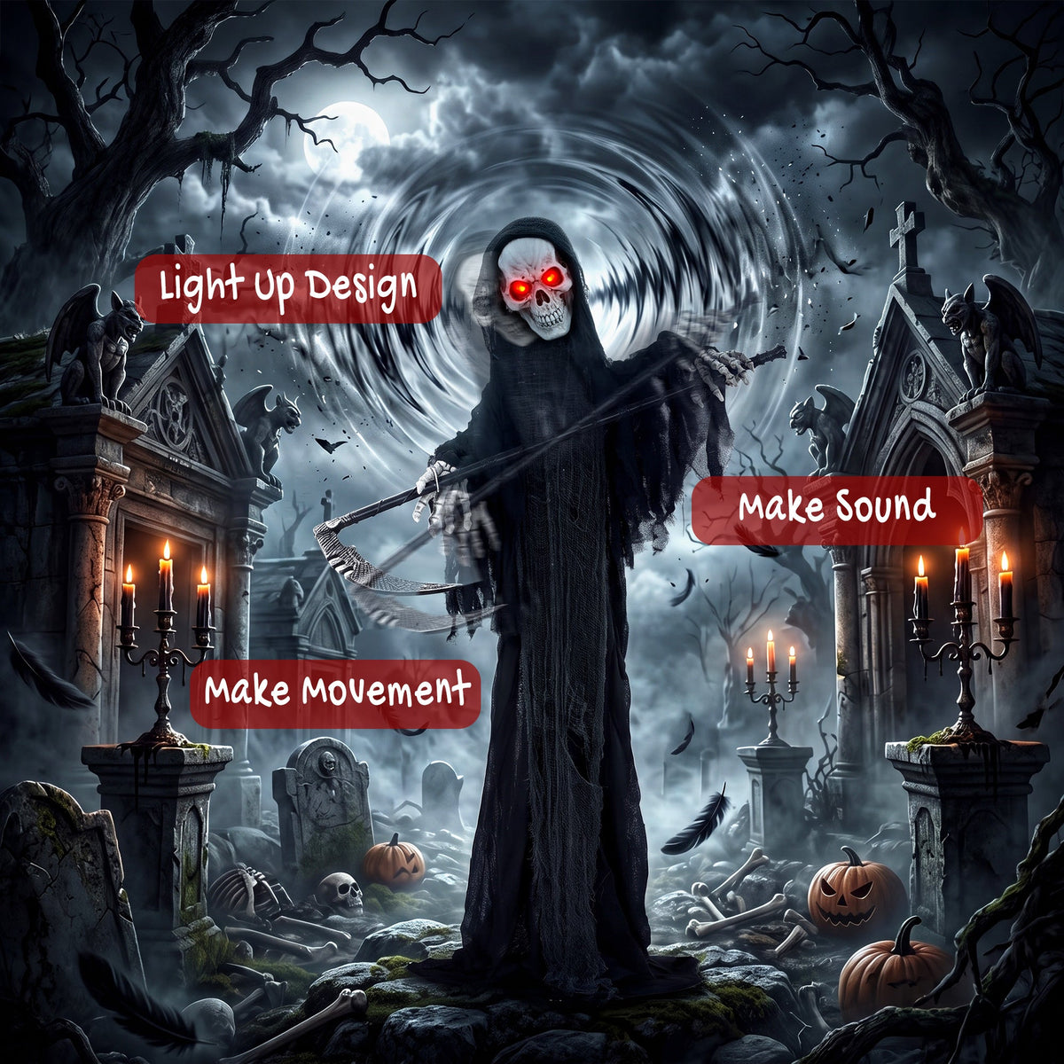 Animated Grim Reaper Halloween Decoration - 183cm