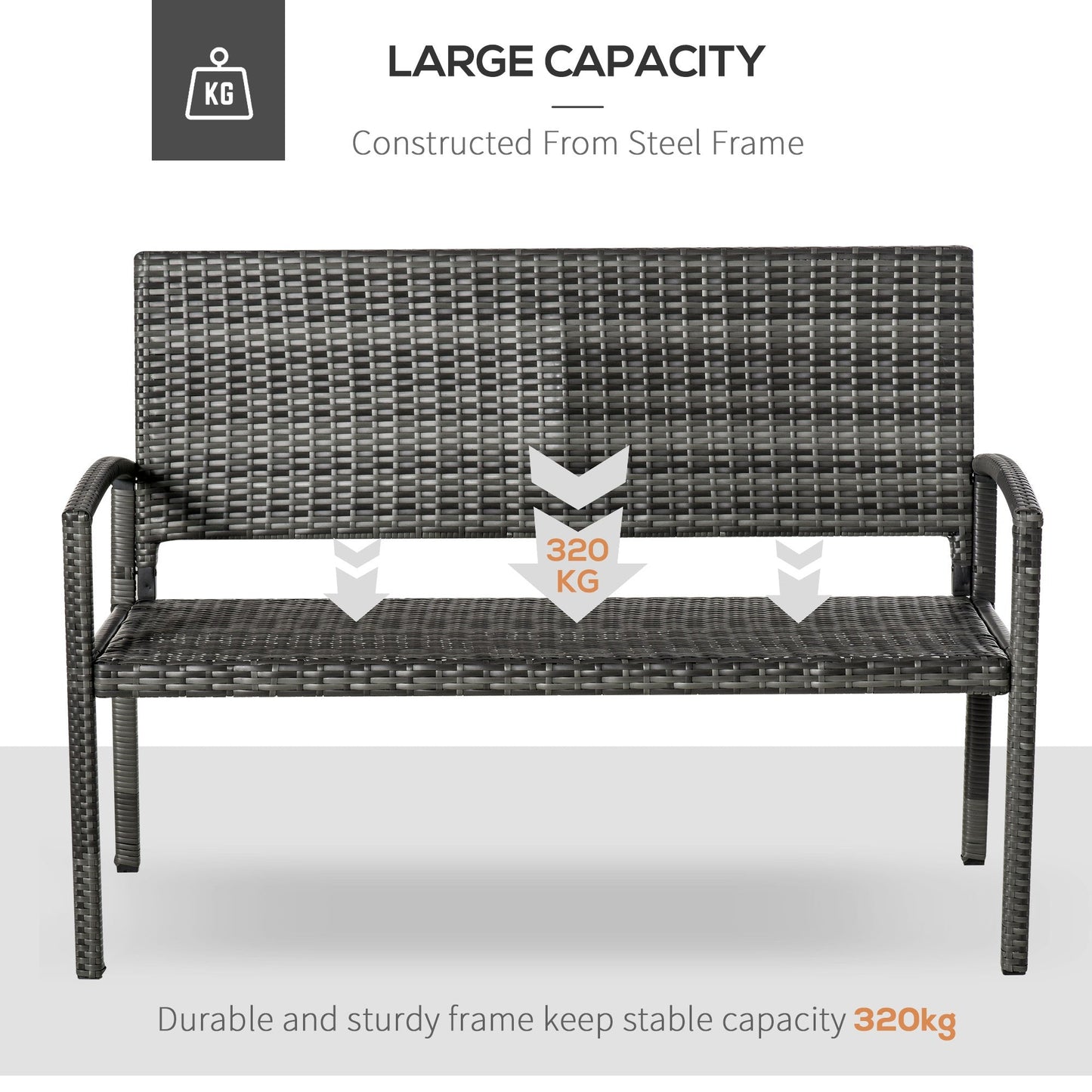 Patio Rattan 2 Seater Garden Bench Wicker Weave Love Seater Armchair Furniture Outdoor Garden Conservatory Chair Grey