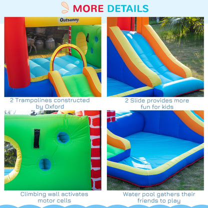4 in 1 Kids Bouncy Castle Extra Large Double Slides & Trampoline Design Inflatable House Pool Climbing Wall with Blower Carrybag for Kids Age 3-8