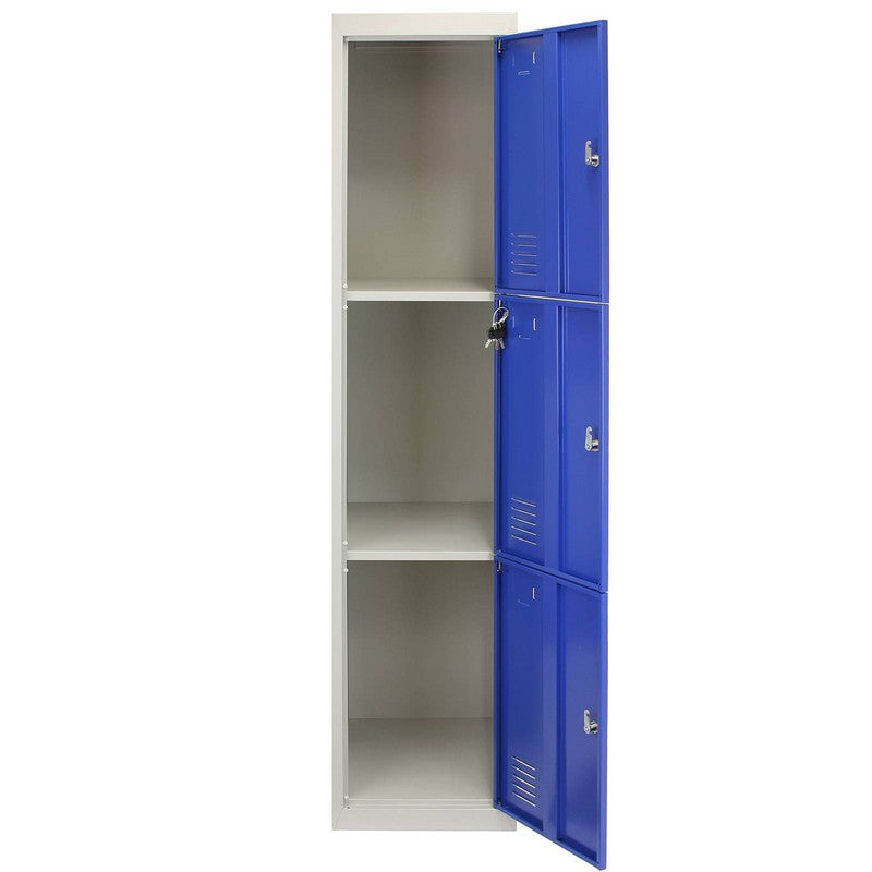Steel Locker 3 Compartments 180cm - Grey & Blue Flatpack by Raven
