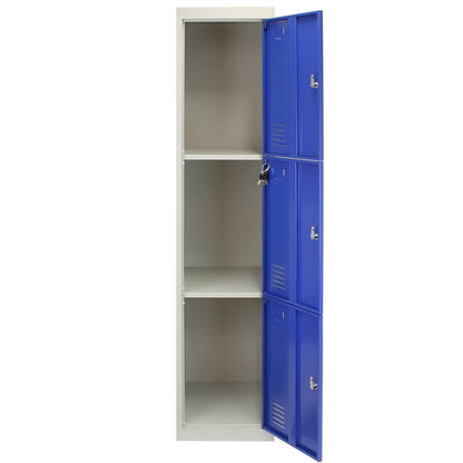 Steel Locker 3 Compartments 180cm - Grey & Blue Flatpack by Raven