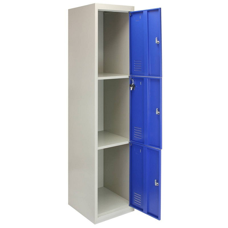 Steel Locker 3 Compartments 180cm - Grey & Blue Flatpack by Raven