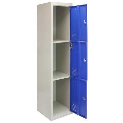 Steel Locker 3 Compartments 180cm - Grey & Blue Flatpack by Raven