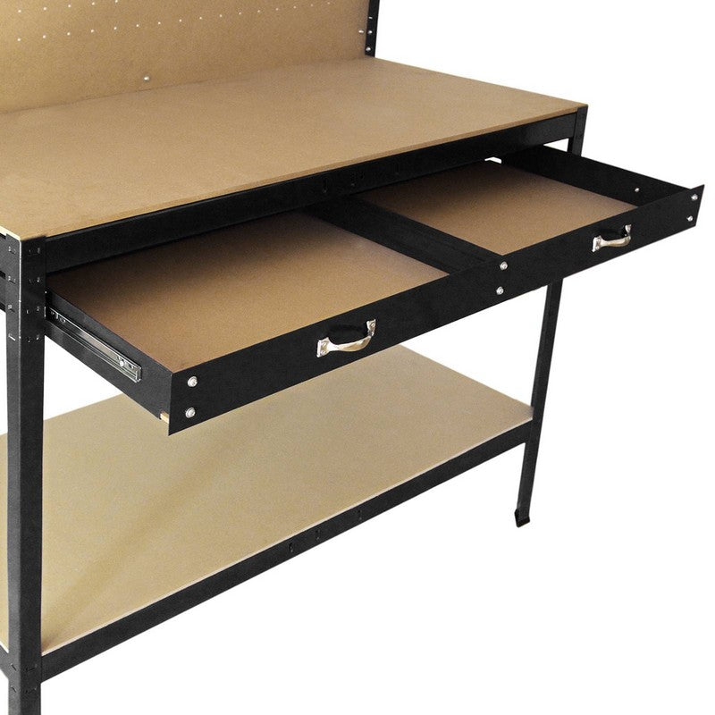 Steel & MDF Workbench 180cm - Black 120cm Pegboard & by Raven