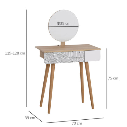 Dressing Table with Drawer and Mirror height adjustable Wooden Oak Color Bedroom Dressing Room Elegant and Durable