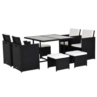 9-Pieces PE Rattan Cube Garden Furniture Set with Cushions