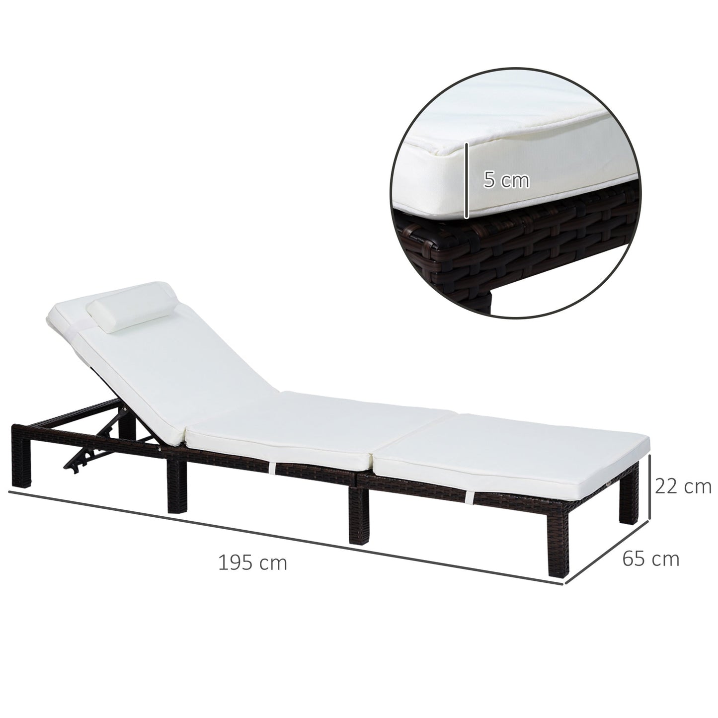 PE Rattan Sun Lounger with Soft Padded Cushion