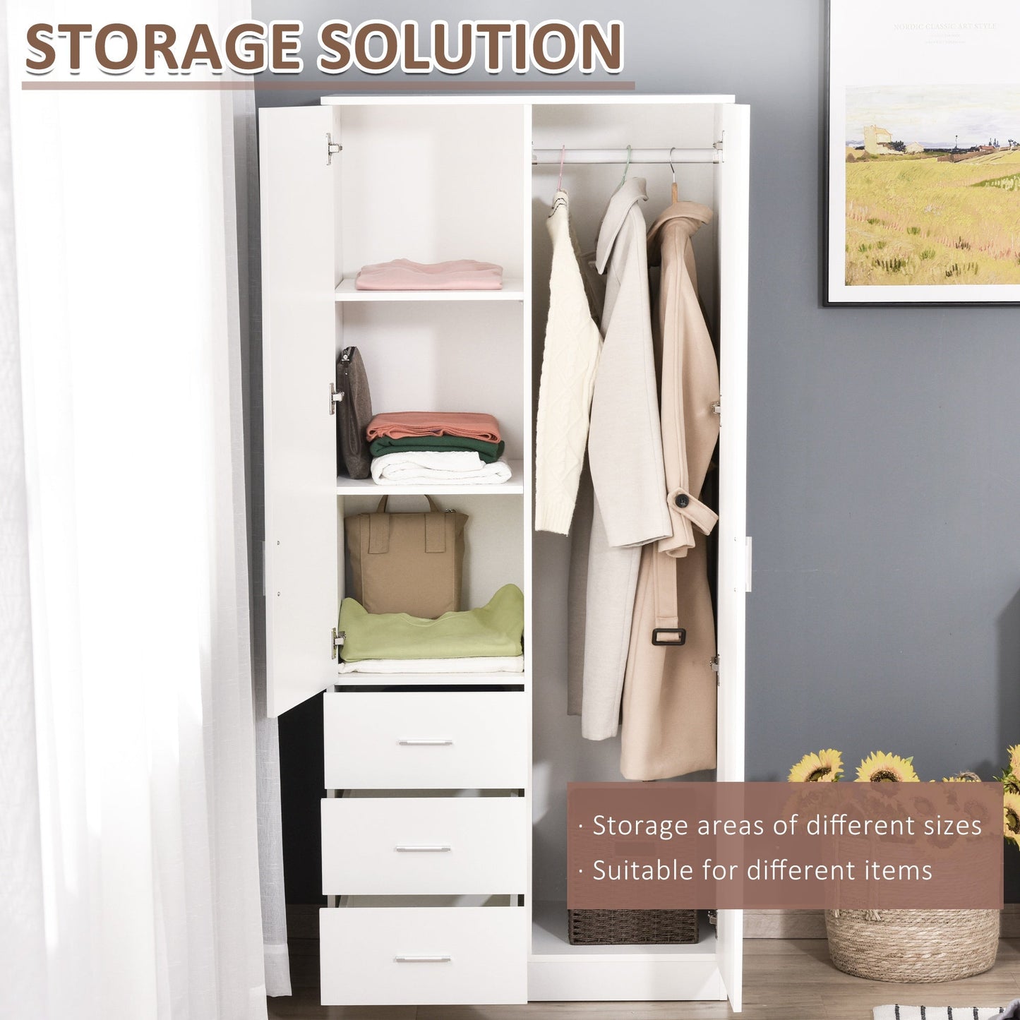 Modern Mirror Wardrobe 2 Door Storage Cupboards Home Storage Organisation Furniture with Adjustable Shelf