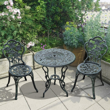 Cast Aluminium Outdoor Patio Garden Bistro Elegant Design Table Chair Set - Green 3-Piece
