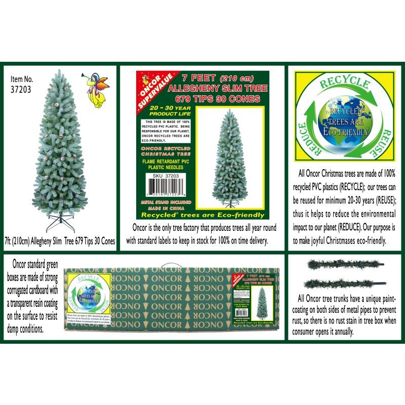7ft Oncor Allegheny Slim Christmas Tree Artificial - White Frosted Green 700 Tips
