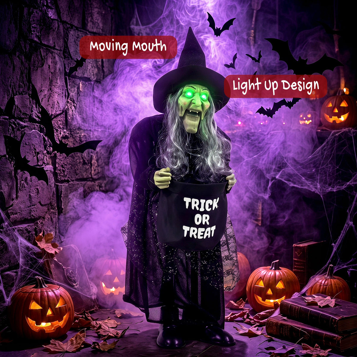Animated Witch Halloween Decoration - 94cm