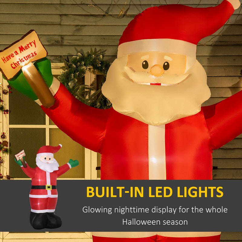 8ft Inflatable Christmas Santa Claus Holds Light Sign of Blessings