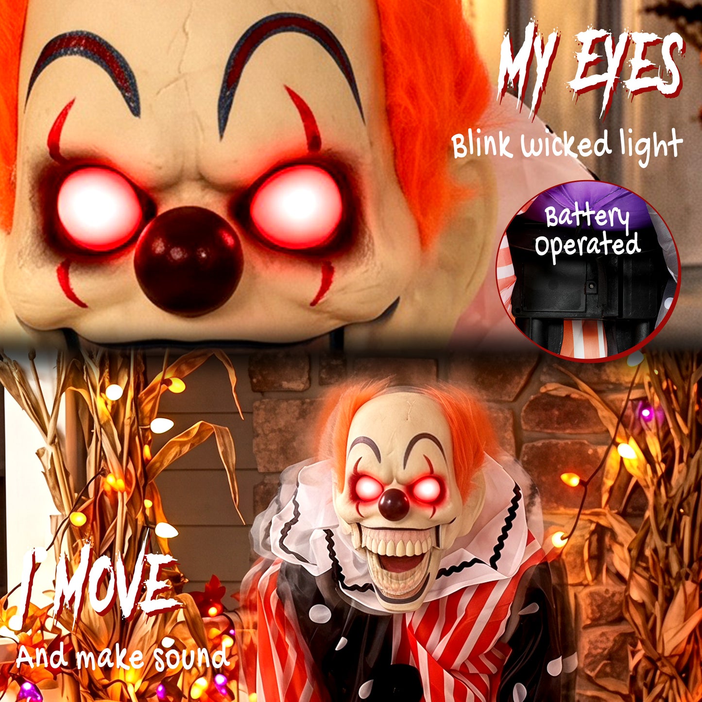 Animated Scary Clown Halloween Decoration - 91cm