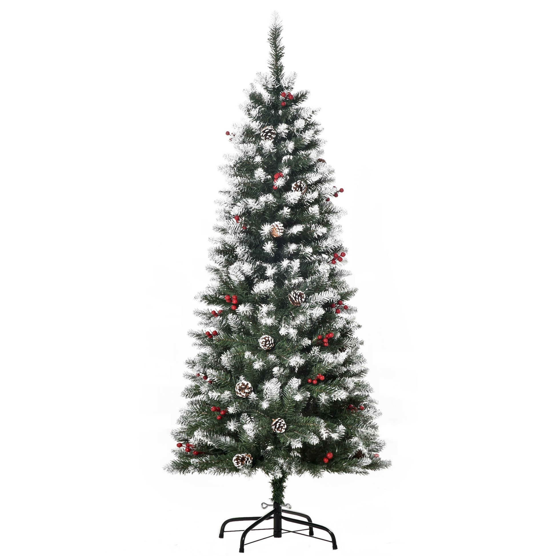 Homcom 5FT Artificial Christmas Tree Xmas Pencil Tree with Red Berries and Pinecones Holiday Home Indoor Decoration with Foldable Feet Primary Image