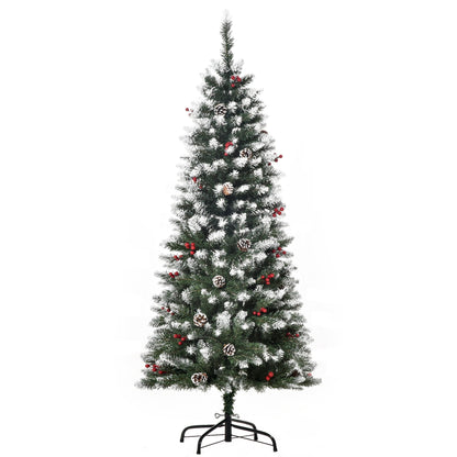 Homcom 5FT Artificial Christmas Tree Xmas Pencil Tree with Red Berries and Pinecones Holiday Home Indoor Decoration with Foldable Feet Primary Image