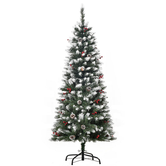Homcom 5FT Artificial Christmas Tree Xmas Pencil Tree with Red Berries and Pinecones Holiday Home Indoor Decoration with Foldable Feet Primary Image