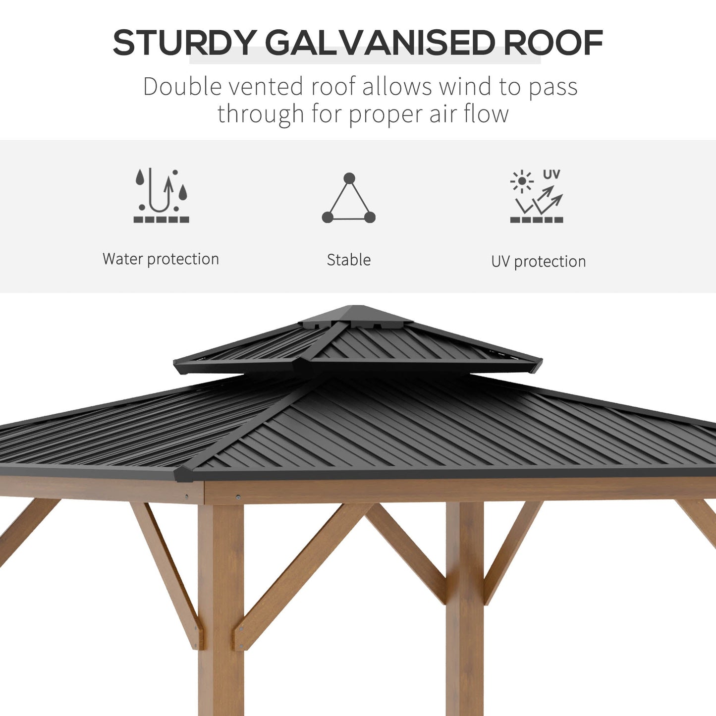 3.5 x 3.5m Outdoor Hardtop Gazebo Canopy with Two-tier Metal Roof and Solid Wood Frame Outdoor Patio Shelter for Patio