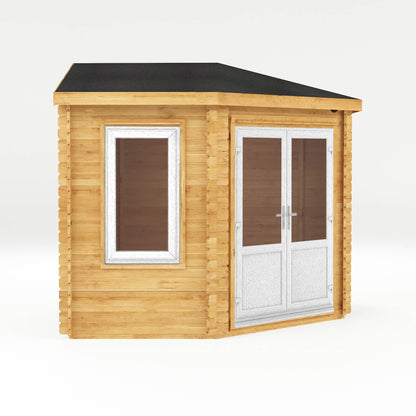 Mercia Corner 10' 4" x 10' 2" Hip Log Cabin - Premium 44mm Cladding Loglap - White UPVC