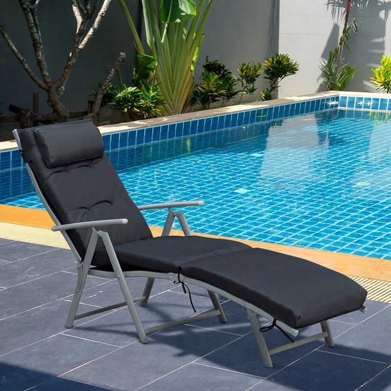 Steel Frame Outdoor Garden Padded Sun Lounger w Pillow