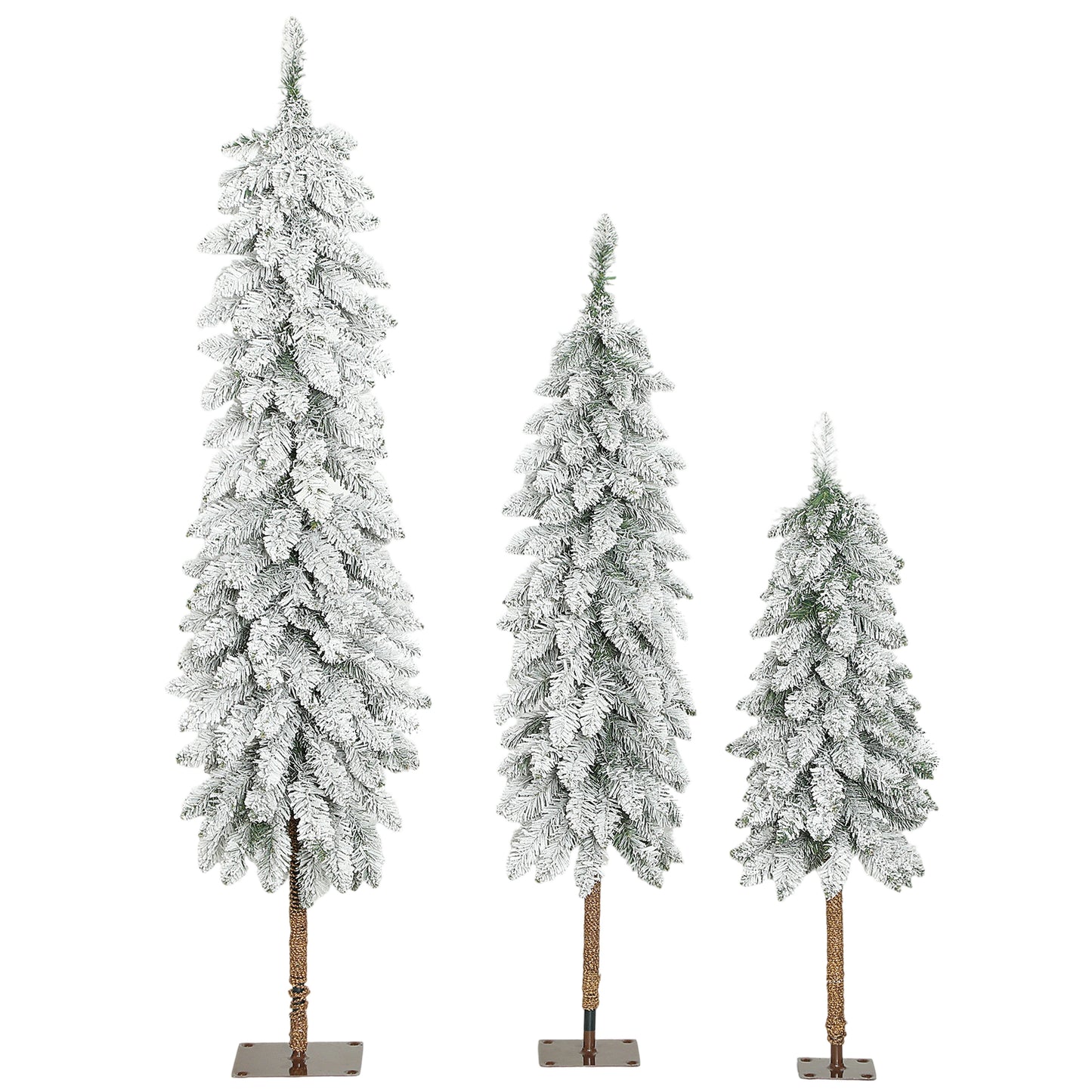 3x Slim Pencil Christmas Tree Artificial - White Frosted Green   Tips