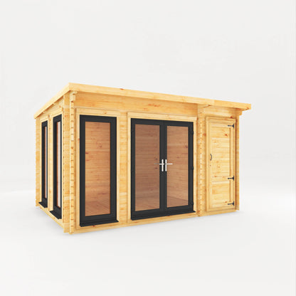 Mercia Studio 10' 11" x 13' 6" Pent Cabin with Shed - Premium 44mm Cladding Loglap - Grey UPVC