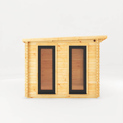 Mercia Studio 10' 11" x 13' 6" Pent Cabin with Shed - Premium 44mm Cladding Loglap - Grey UPVC