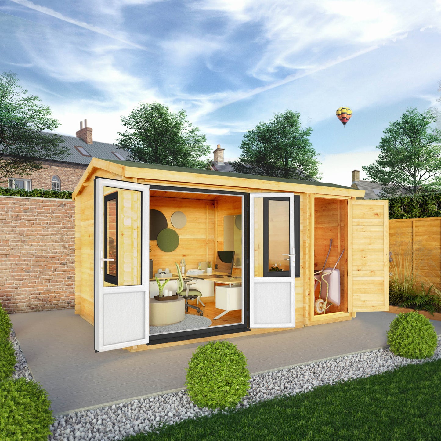 Mercia Elite 10' 3" x 13' 7" Apex Log Cabin - Premium 44mm Cladding Loglap - Grey UPVC